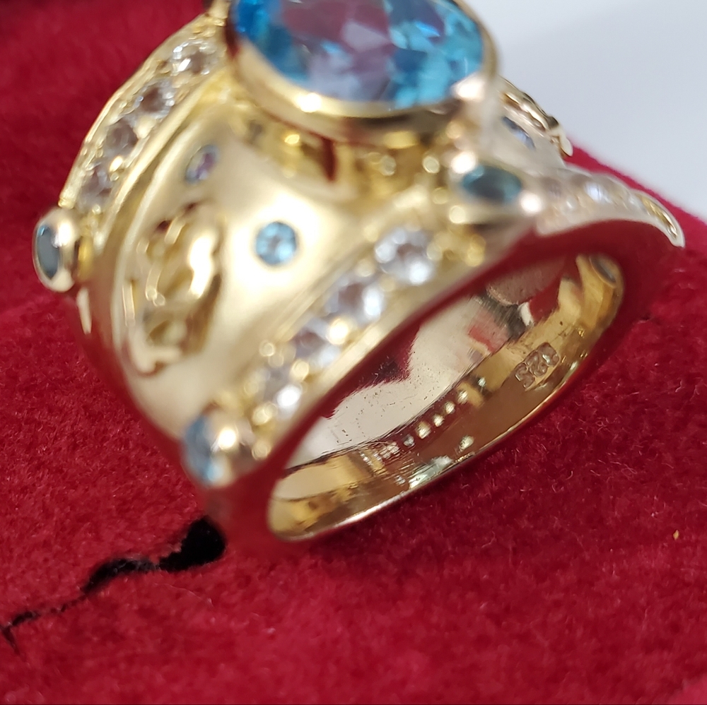 Sterling Silver 925 Gold Swiss Topaz Ring - Picture 8 of 10